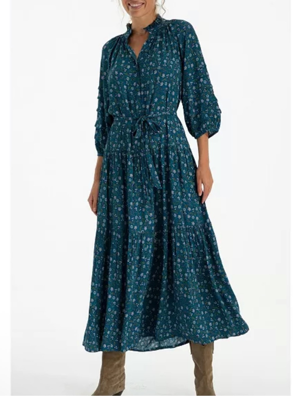 Hermoza Women's Zoey Jo Tiered Maxi Dress blue floral xs